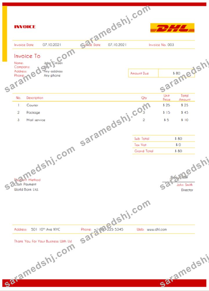 USA DHL invoice